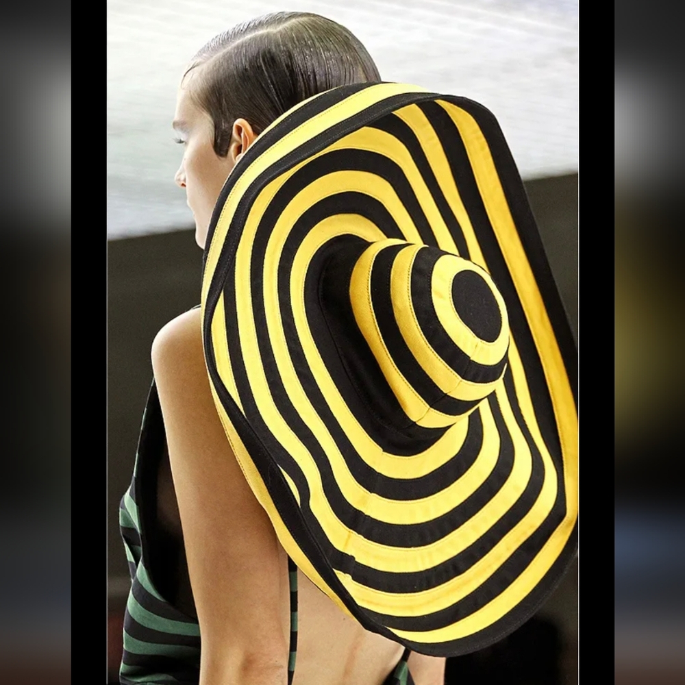 Prada Black and Yellow Spiral Wide-Brim Hat